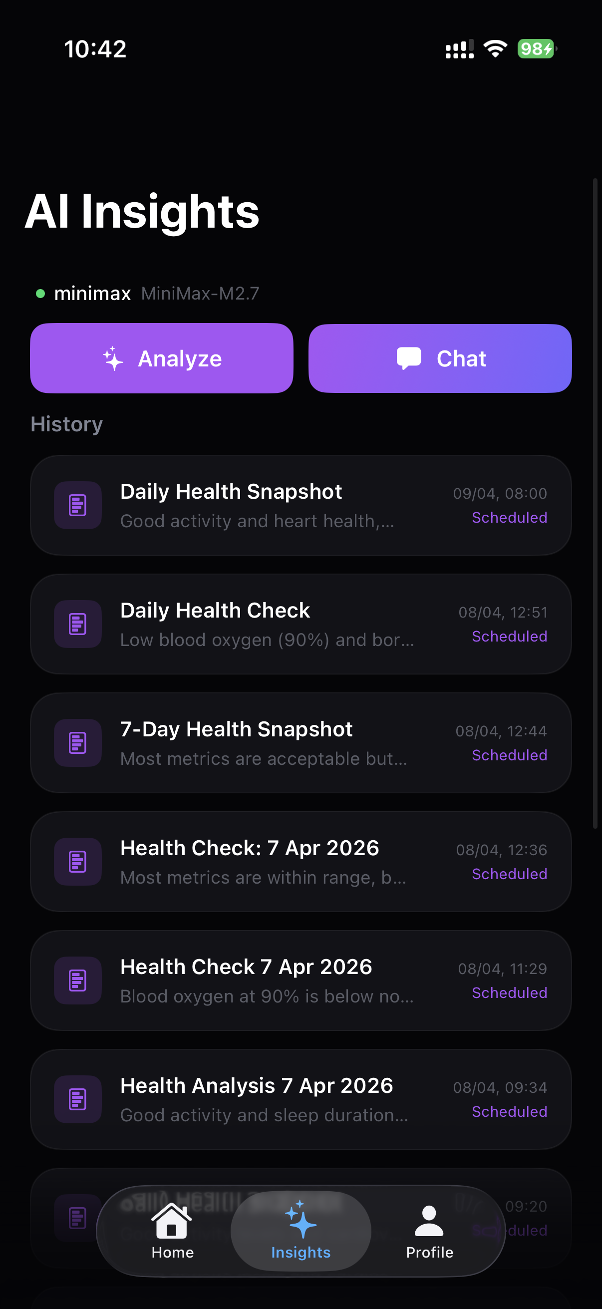 AI-powered health insights with streaming analysis